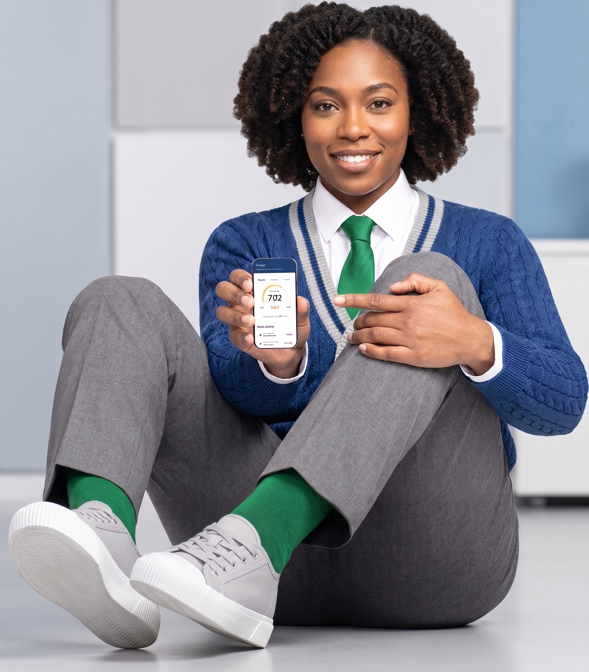 A KreditPass member holding a phone showing their credit score